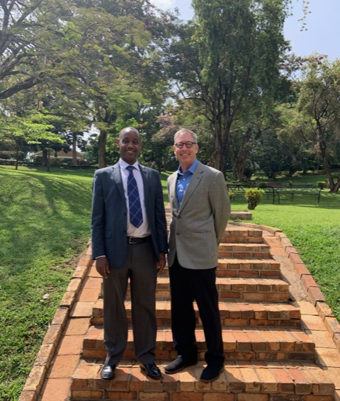 Aaron Mushengyezi, Vice Chancellor of UCU, with Tom Deans. They share an affiliation with the University of Connecticut, where Deans is a professor and Mushengyezi earned his PhD in English.